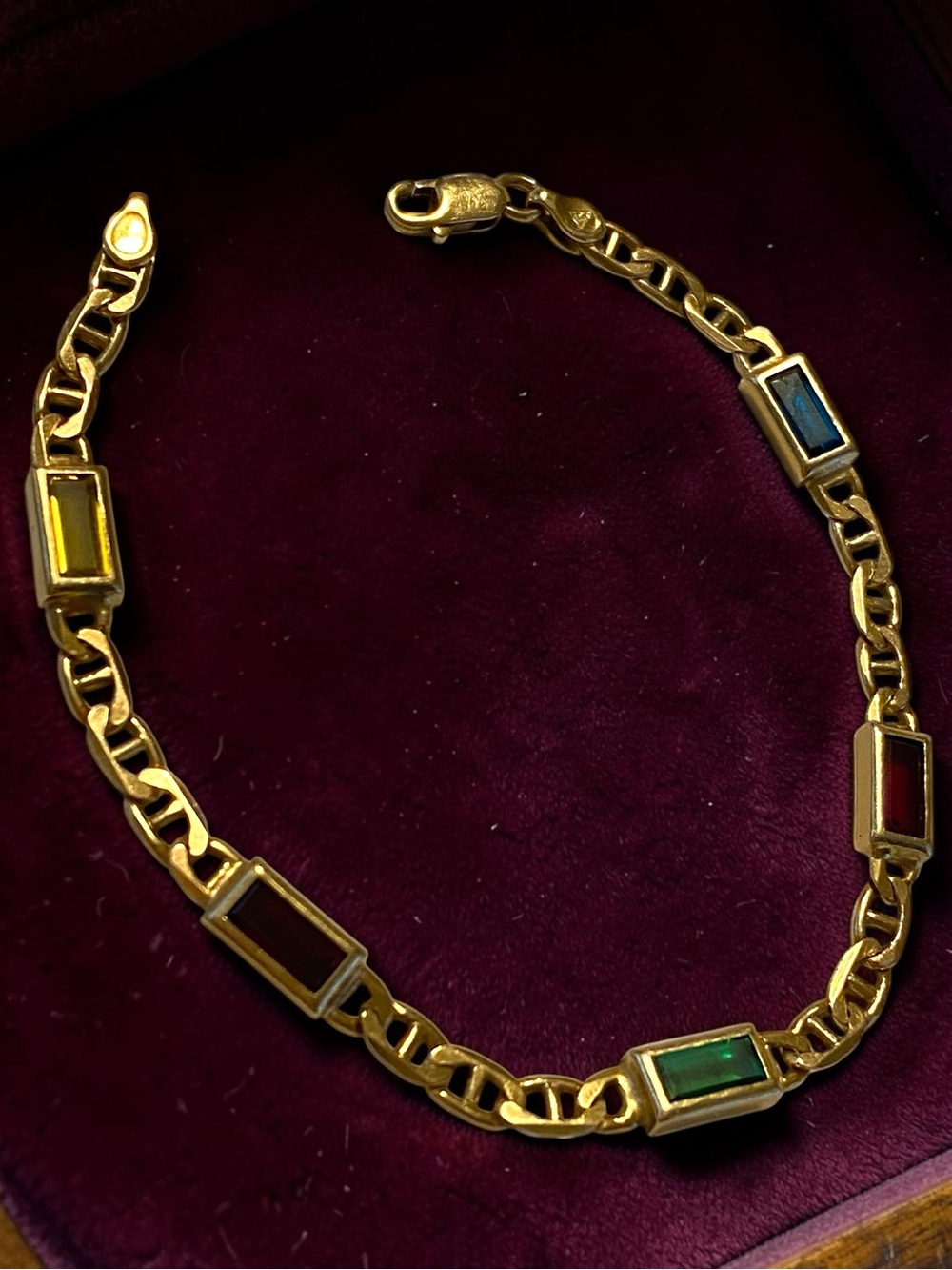 Estate 14K Italian Yellow Gold Multi-Color Gemstone Mariner Link 7.25” Bracelet! - Picture 15 of 16